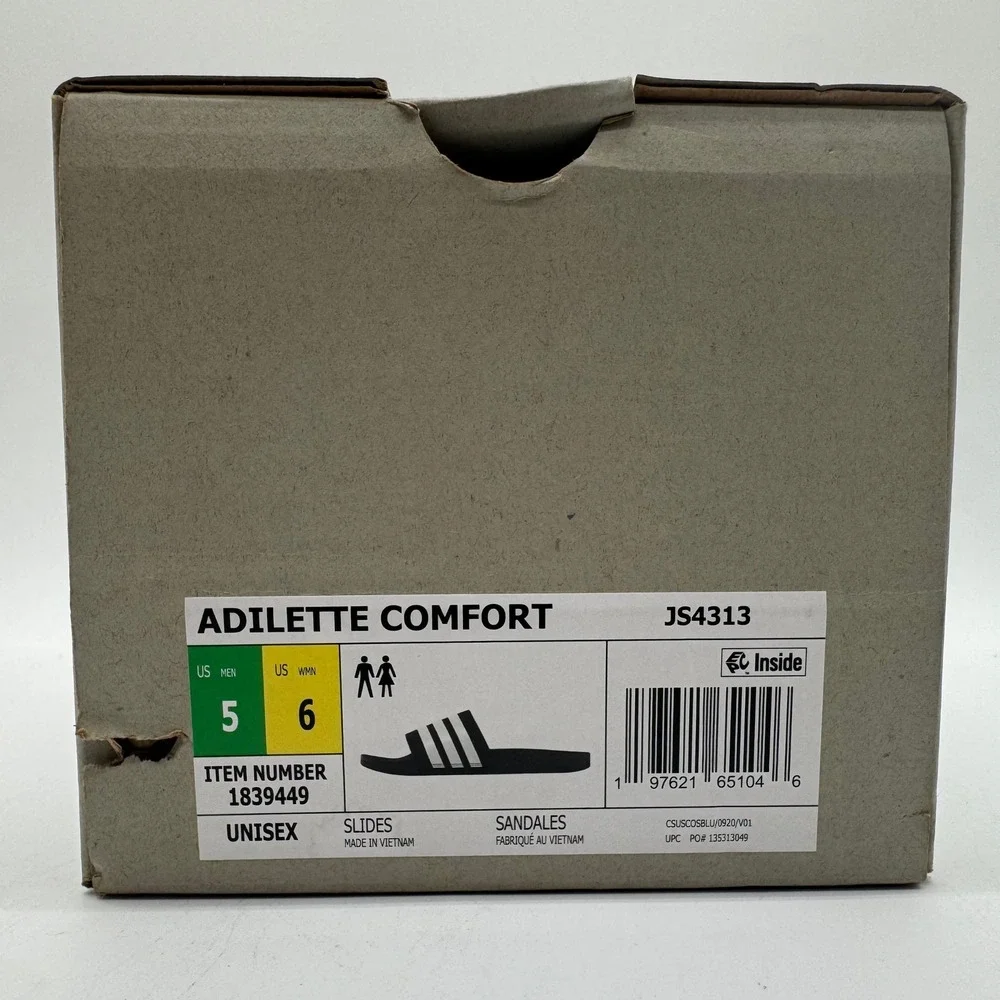 Adidas Adilette Comfort Slides Black White 3-Stripes Unisex US Men's 5 Women's 6